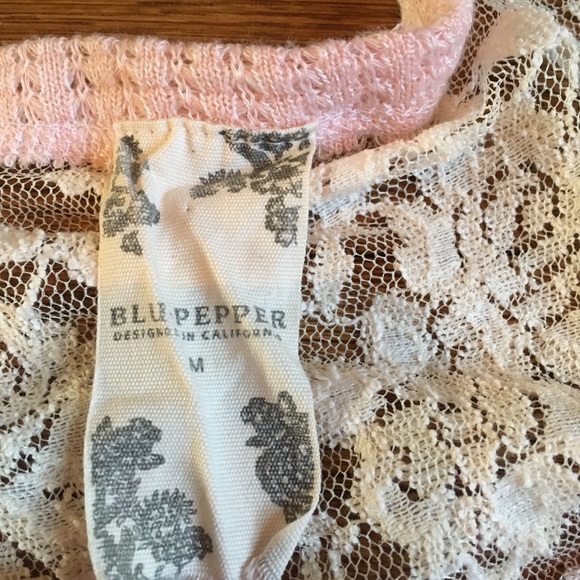 SOLD Blu Pepper sheer pink lace high low sweater - Picture 2 of 5